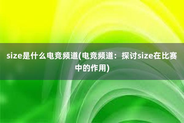 size是什么电竞频道(电竞频道：探讨size在比赛中的作用)