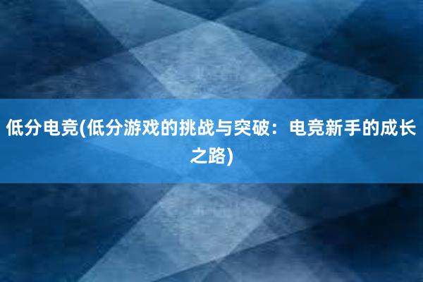 低分电竞(低分游戏的挑战与突破：电竞新手的成长之路)