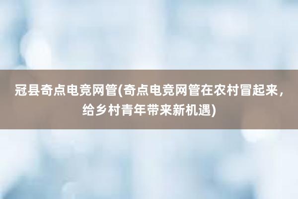 冠县奇点电竞网管(奇点电竞网管在农村冒起来，给乡村青年带来新机遇)