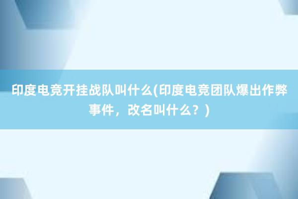 印度电竞开挂战队叫什么(印度电竞团队爆出作弊事件，改名叫什么？)