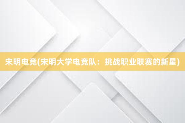 宋明电竞(宋明大学电竞队：挑战职业联赛的新星)