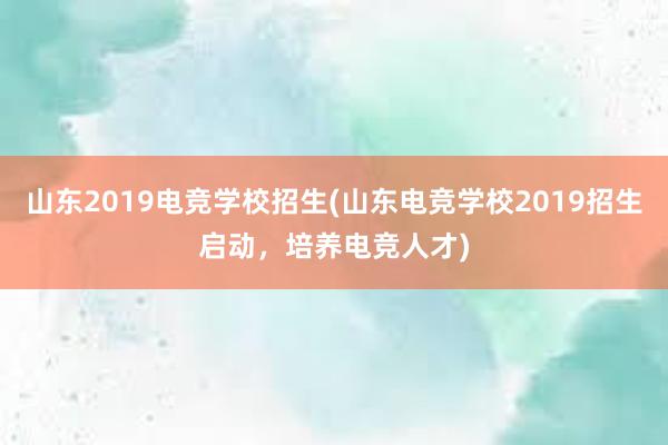 山东2019电竞学校招生(山东电竞学校2019招生启动，培养电竞人才)