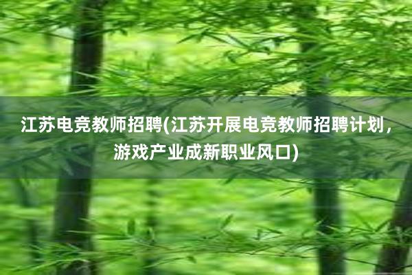 江苏电竞教师招聘(江苏开展电竞教师招聘计划，游戏产业成新职业风口)