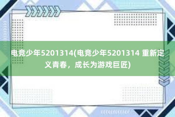 电竞少年5201314(电竞少年5201314 重新定义青春，成长为游戏巨匠)