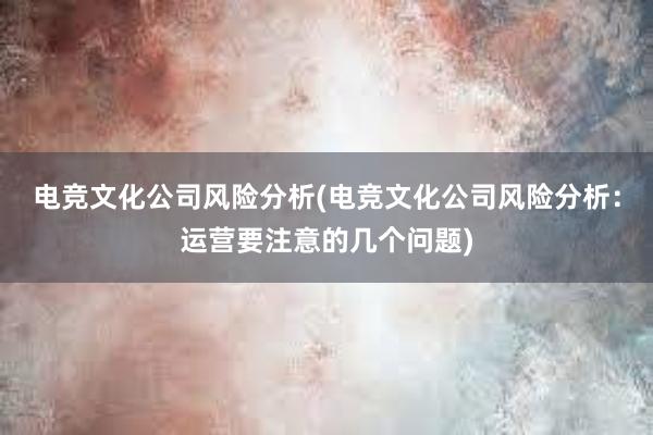 电竞文化公司风险分析(电竞文化公司风险分析：运营要注意的几个问题)