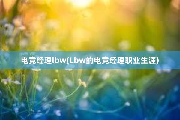 电竞经理lbw(Lbw的电竞经理职业生涯)