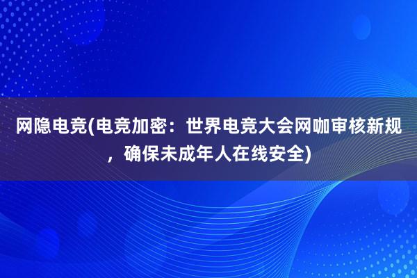 网隐电竞(电竞加密：世界电竞大会网咖审核新规，确保未成年人在线安全)